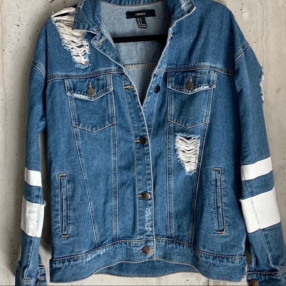 Distressed Medium Wash Denim Jean Jacket - Picture 2 of 6